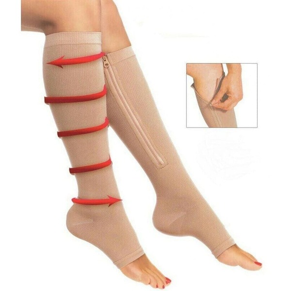 Beige Compression Socks: Zip-Up Design