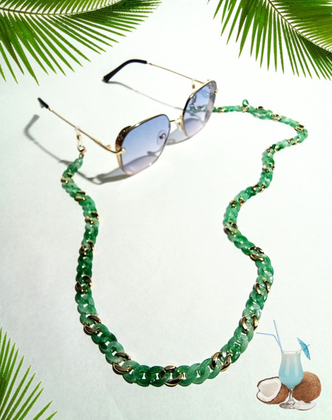 Eyeglass Chains: Green &amp; Gold, Plastic &amp; Colorful