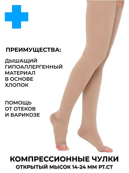 Cream-Colored Compression Stockings, Class 1 Compression