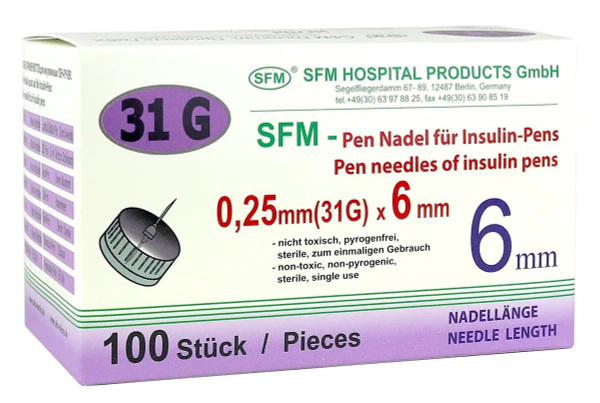 Insulin Pen Needles 31G 0.25 x 6mm (100 Count)