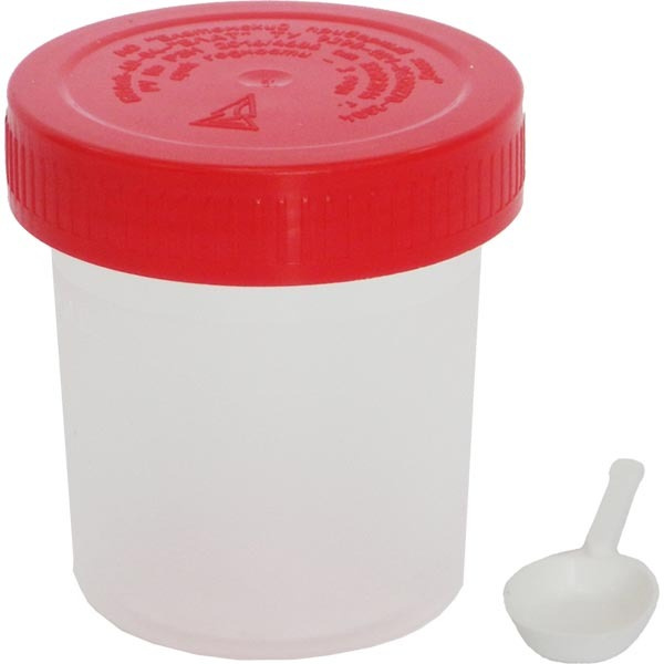 Sterile 60ml Polymer Container with Lid and Spoon for Biological Samples