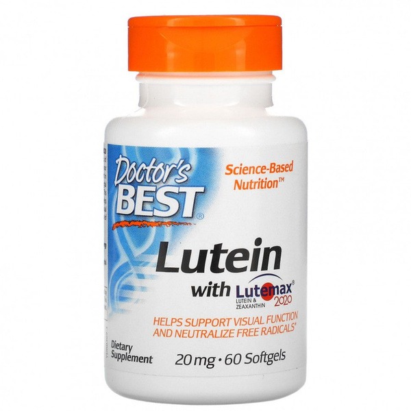 Doctor's Best Lutein with Lutemax 2020: 20mg Eye Support Supplement (60 Softgels)