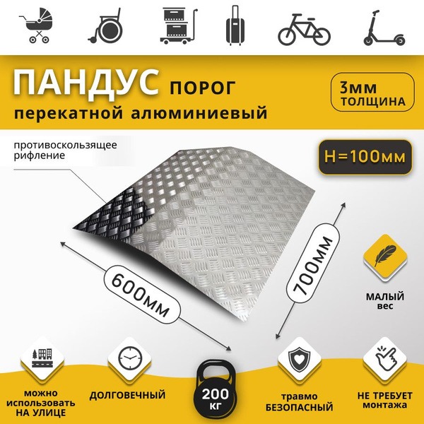 Aluminum Roll-in Ramp Threshold - 700x600x100mm