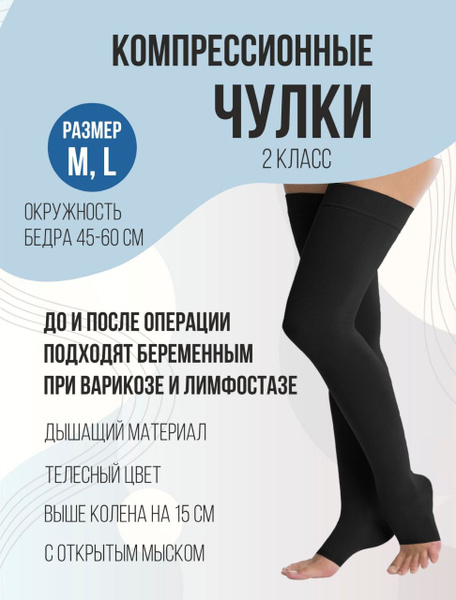 Black Compression Stockings, Class 2, 20-30 mmHg