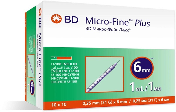 BD Micro-Fine Plus Insulin Syringes 1ml U100 31G - 100 Count