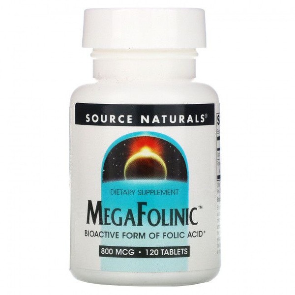 Source Naturals MegaFolinic Acid 800 mcg, 120 Tablets