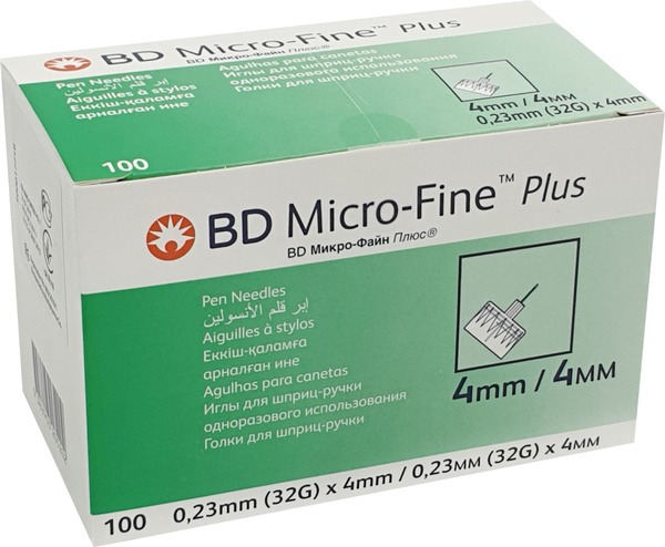 BD Micro-Fine Plus 32G Insulin Pen Needles (0.23mm x 4mm, 100 Count)