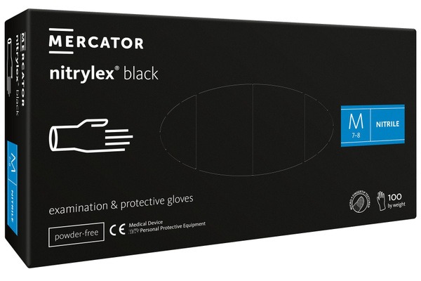Black Nitrile Gloves - Size M - 100 Count (Mercator Nitrylex)