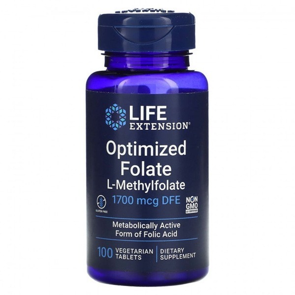 Life Extension Optimized Folate Supplement - 1700 mcg DFE, 100 Vegan Tablets
