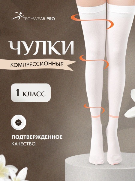 Compression Socks Techwear Pro - White, 20-30 mmHg, 2 Pack