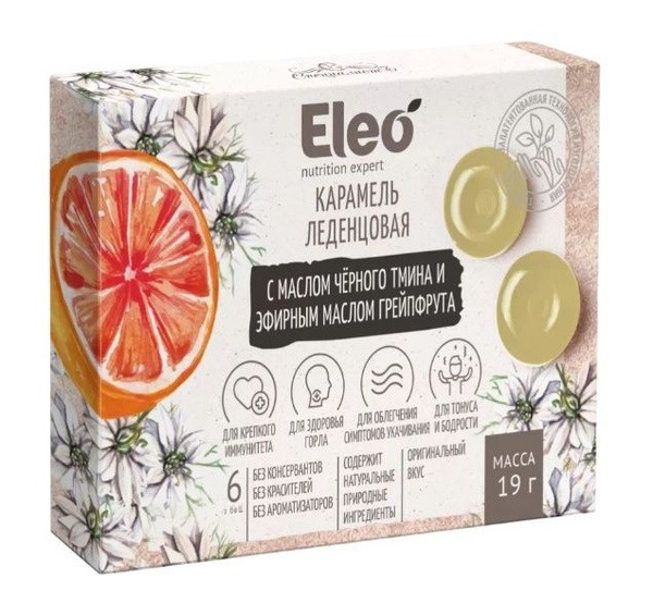 Eleo Black Cumin & Grapefruit Hard Candy, 6 Pieces