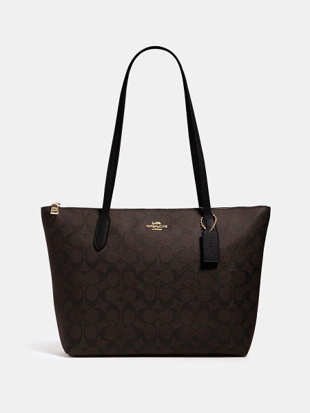 COACH Signature Canvas Zip Top Tote Shoulder Bag