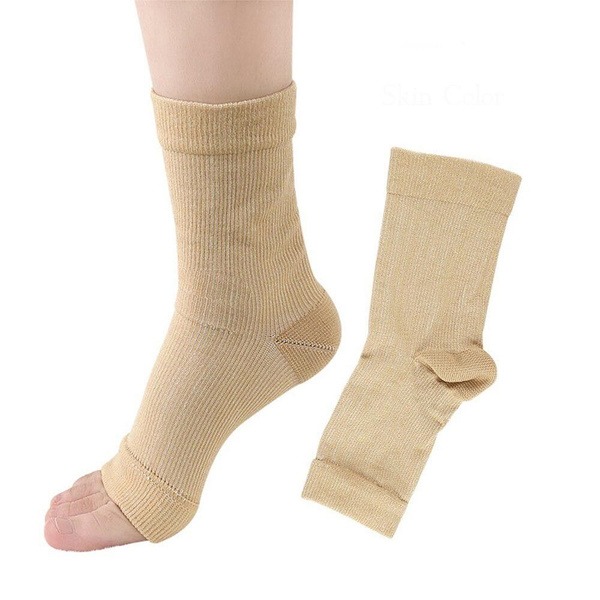 Beige Open-Toe Compression Socks for Ankle Support &amp; Plantar Fasciitis