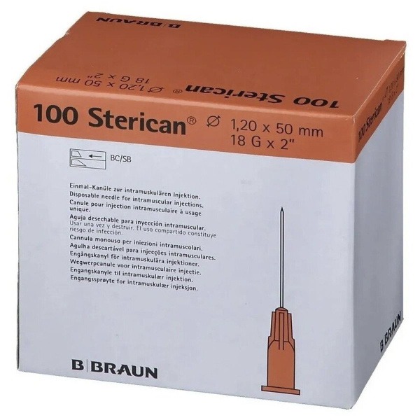B. Braun Sterican 18G Needles (1.2 x 50mm) - 100 Count
