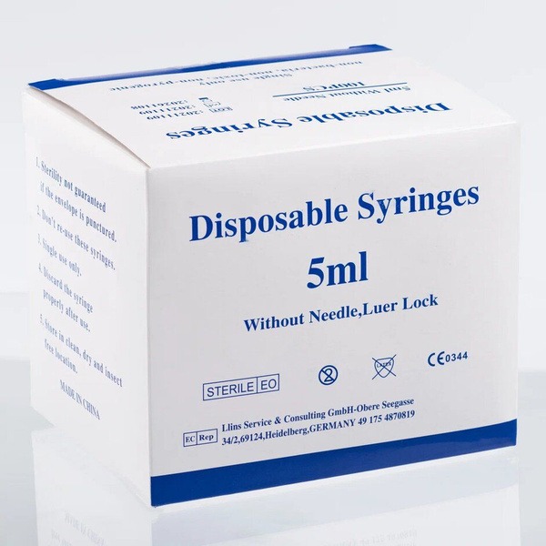 Luer Lock 5ml Needleless Syringe (21x40mm, 100 Pack)