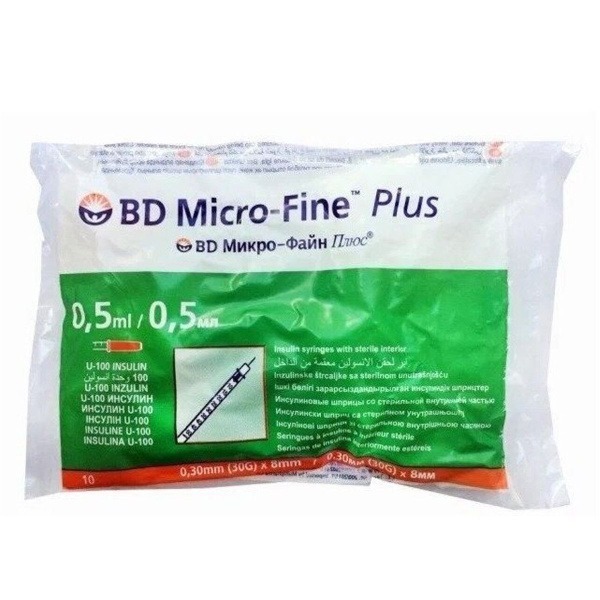 BD Micro-Fine Plus Insulin Syringes (3-Part, 0.5ml, 30G) - 10 Pack