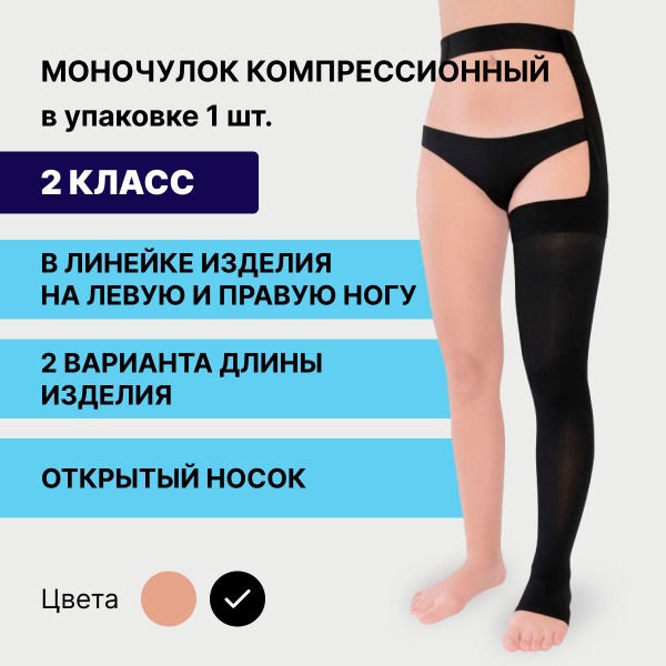 Pionic Compression Stockings (Black, Class 2, 1 Pair)