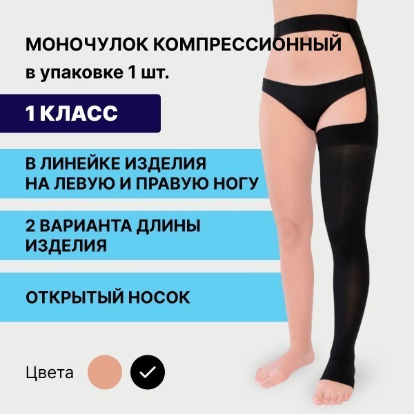 Pionic Compression Stockings (Black, Class 1, 1 Pair)