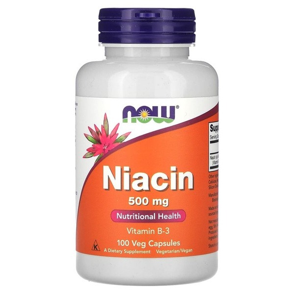 Niacin 500mg (100 Capsules) - NOW Foods: Supports Nervous System &amp; Cardiovascular Health