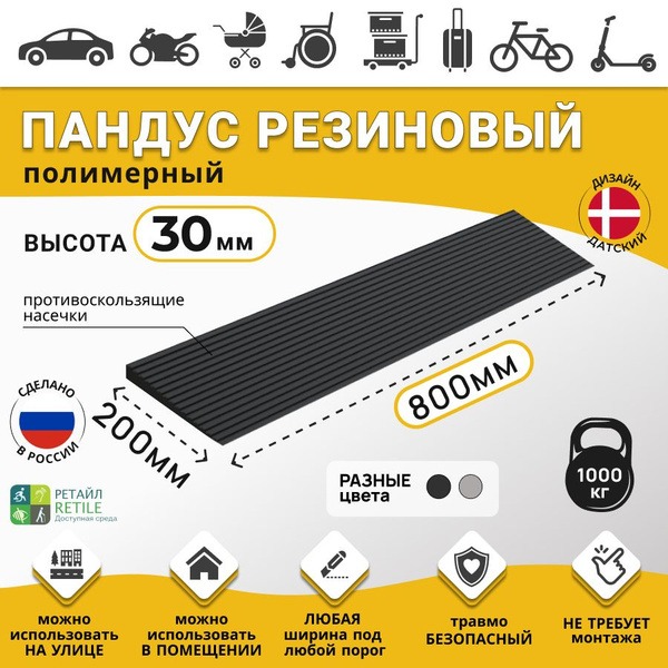 Polymer Ramp for 3cm Thresholds (30x800x200mm) - Black, Wheelchair, Warehouse &amp; Car Access