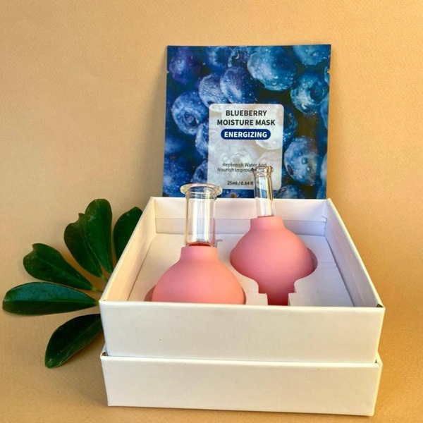 2-Piece Glass Vacuum Face Massage Jars Gift Set with Free Face Mask