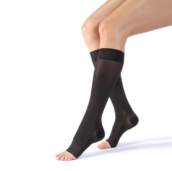Black Open-Toe Compression Socks - 20-30 mmHg - 1 Pair