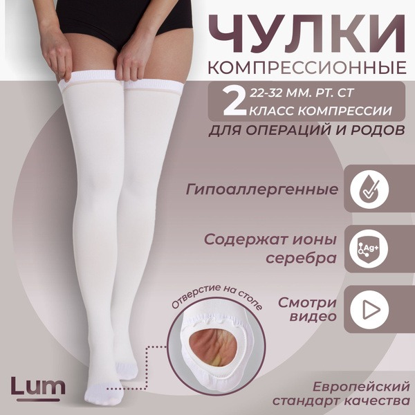 Compression Stockings, White, 20-30 mmHg, 2 Pack