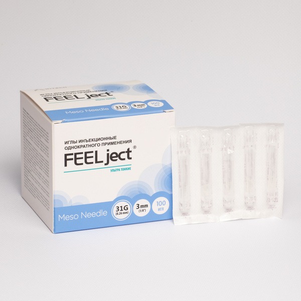 Feelject 31G Mesotherapy Needles (0.26mm x 3mm), 100 Pack