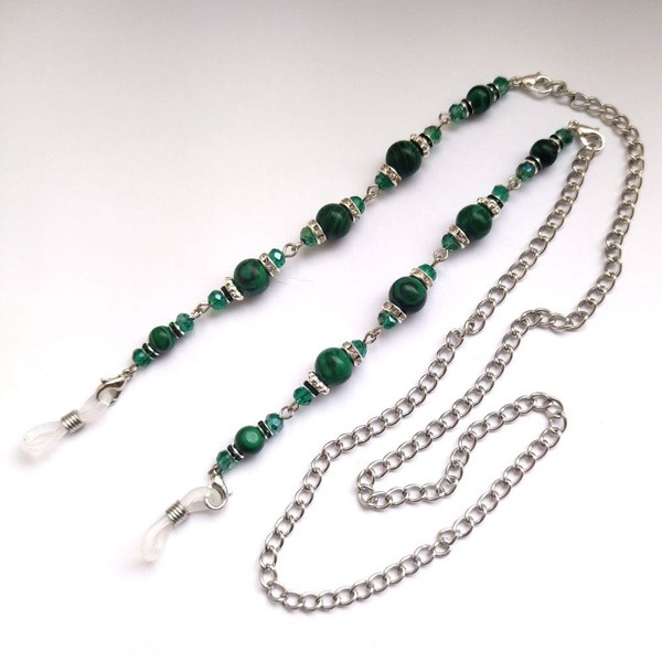 Malachite & Czech Glass Bead Eyeglass Chain Holder