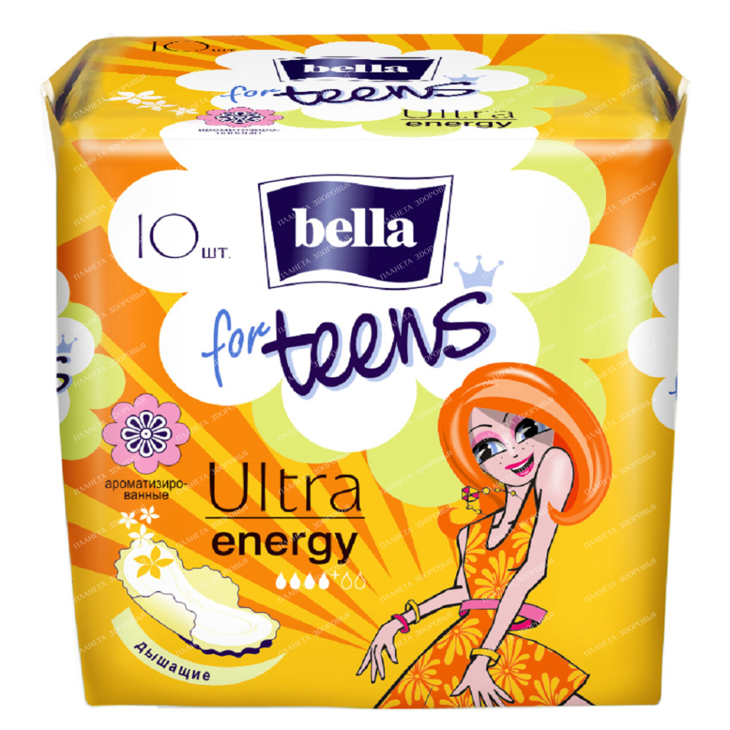 Bella for Teens Ultra Energy Super Thin Women's Scented Absorbent Pads, 10 pcs