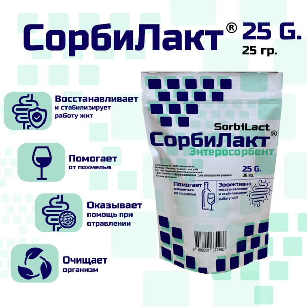 Sorbilact 25g: Hangover &amp; Poisoning Relief, Body Detoxifying Enterosorbent
