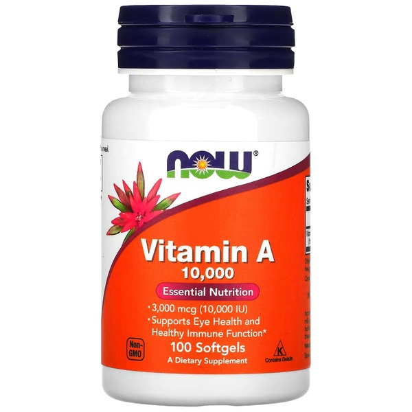 NOW Vitamin A 100,000 IU (30,000 mcg) - 100 Softgels for Eyes, Skin & Immunity
