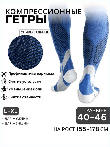 Compression Socks, Blue, 20-30 mmHg