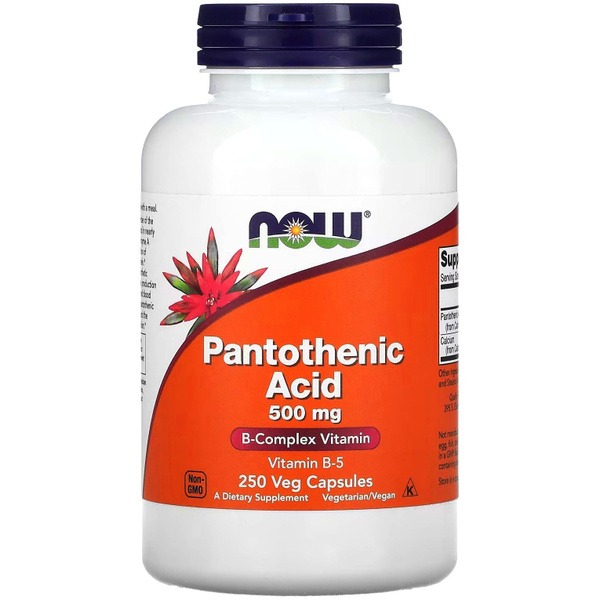 NOW Pantothenic Acid 500mg (250 Capsules) - B5 Vitamin for Stress Support