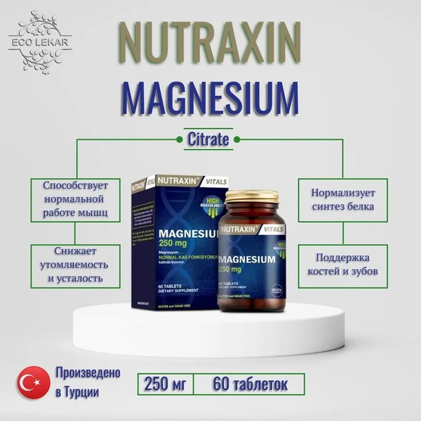 Nutraxin Magnesium Citrate 250mg - 60 Tablets