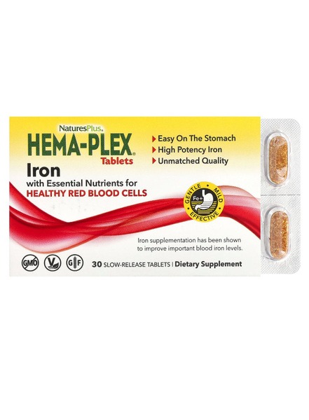 Nature's Plus Hema-Plex Iron: 30 Slow-Release Tablets