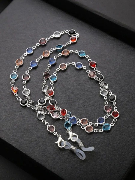 Silver Chain Eyeglass Holder with Stones