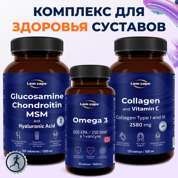 Glucosamine, Chondroitin, MSM, Hyaluronic Acid &amp; Collagen with Vitamin C &amp; Omega-3 Supplement