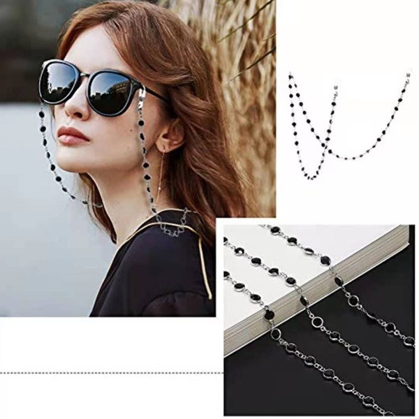 Black Stone Silver Eyeglass Chain