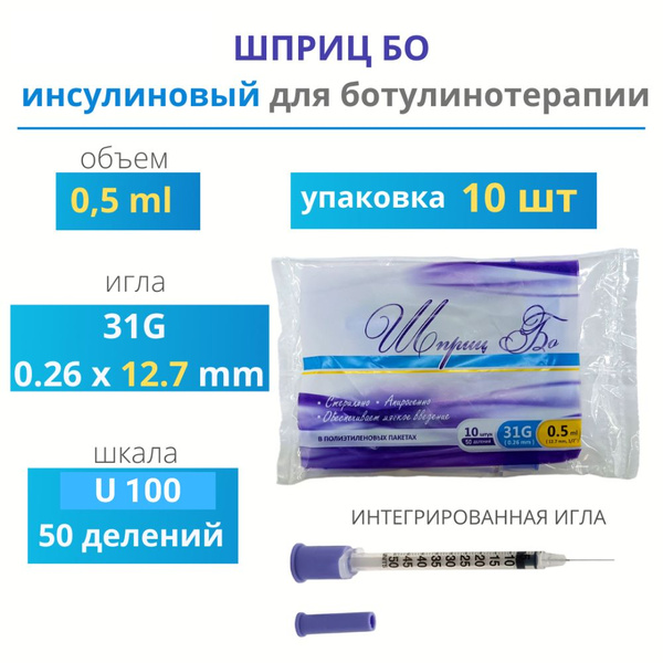 Insulin Syringe 0.5ml 31G 12.7mm U100 (10 Pack) for Botox