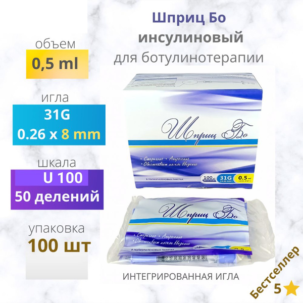Insulin Syringes 0.5ml 31G 8mm U100 (100 Pack) for Botox Injections