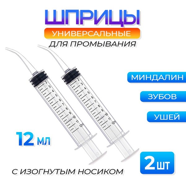 Ear &amp; Throat Irrigation Syringe with Thin Tip (2 Pack, 12ml)