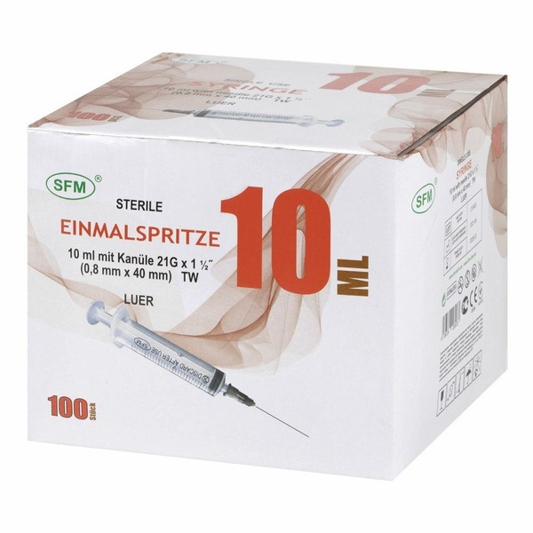 100 Pack 3-Part 10ml Syringes with 21G Needles (0.8x40mm)