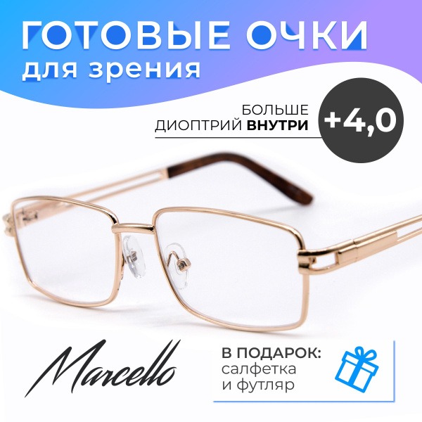 Men's +4.00 Reading Glasses: Rectangular Metal Frame with Case