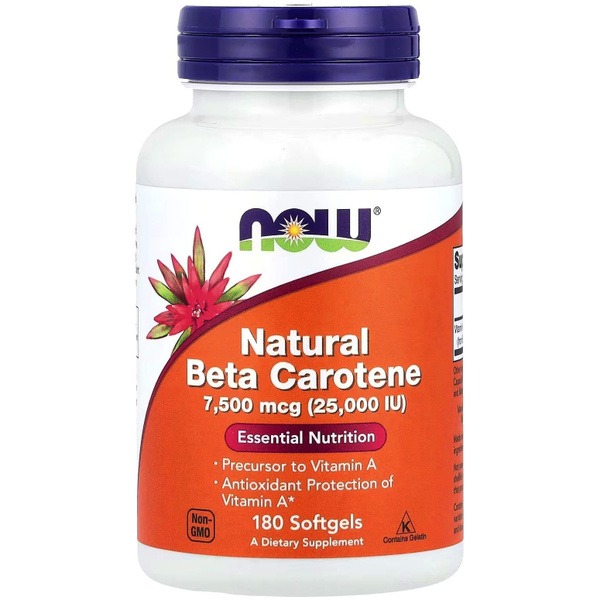 NOW Beta Carotene 25,000 IU (7,500 mcg): 180 Softgels - Immune Support, Vision &amp; Skin Health