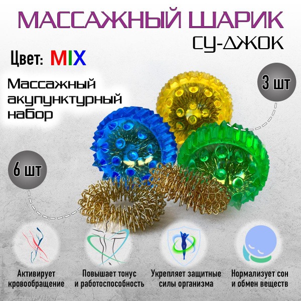 Su-Jok Therapy Balls with Spring Rings: 3-Pack for Fine Motor Skills & Hand Acupuncture Massage