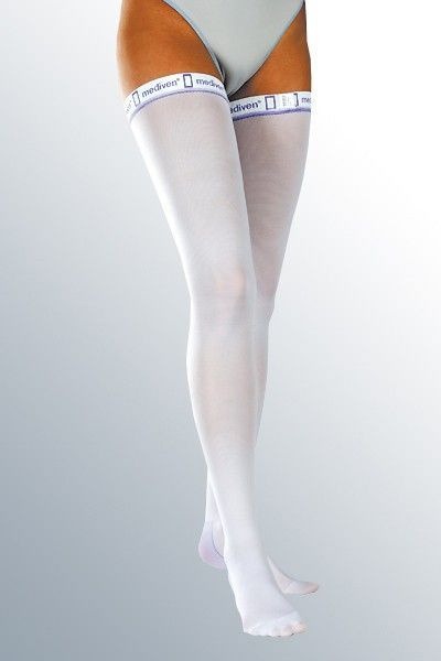 Medi Compression Stockings, White, 1 Pair, Class 1 Compression