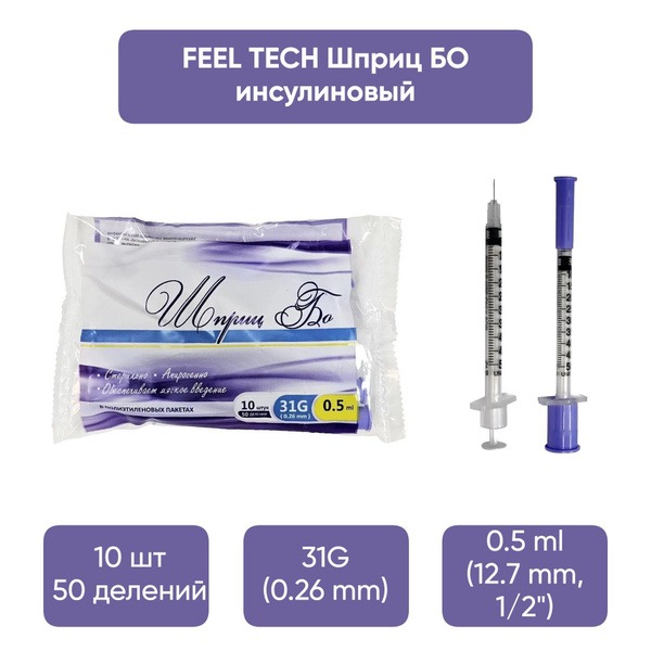 Insulin Syringes 0.5ml U-100 31G (10 Pack)