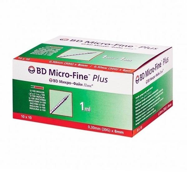 BD Micro-Fine Plus Insulin Syringes (30G, 1ml U-100, 0.25x8mm) - 100ct