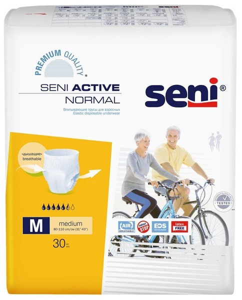 Seni Active Normal Incontinence Underwear (Medium), 30 Count